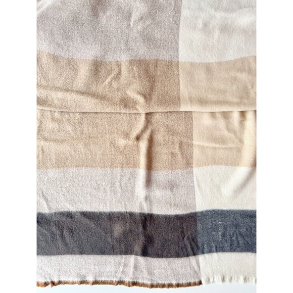 ZARA Cream Tan Beige Grey Colorblock Acrylic Knit Large Rectangle Blanket Scarf - Picture 4 of 11
